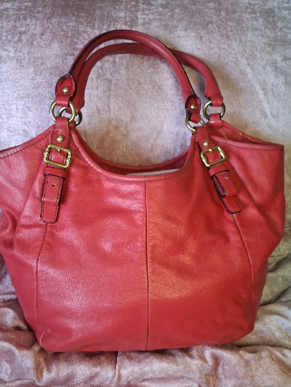 COACH MADISON ABIGAIL Light Red Leather Shoulder Bag with Gold Accents - Picture 3 of 9